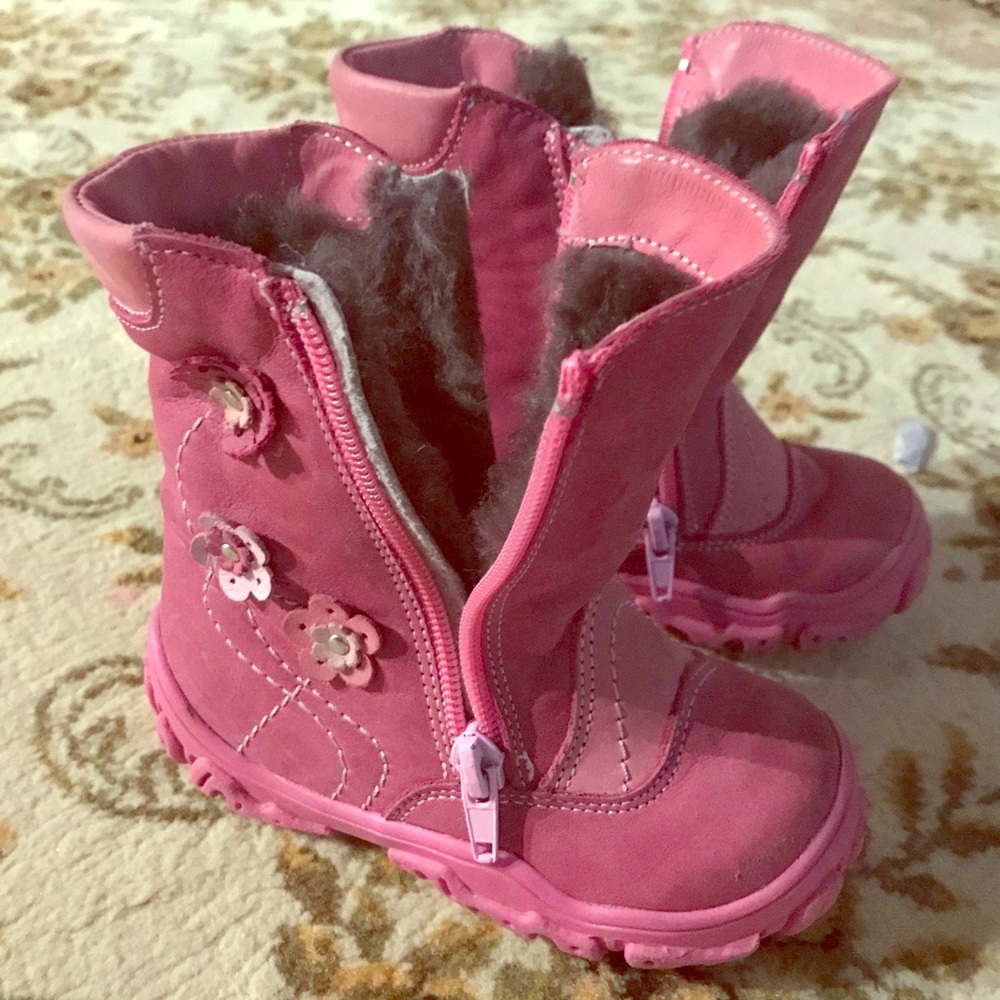 Genuine Leather Fur Boots Girls Toddler